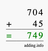 Calculate 704 plus 45 using long addition Calculate 704 + 45 using long addition