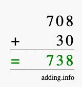 Calculate 708 + 30 using long addition