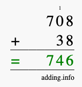 Calculate 708 + 38 using long addition