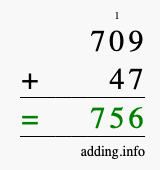 Calculate 709 + 47 using long addition
