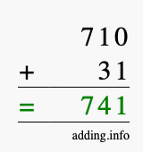 Calculate 710 + 31 using long addition