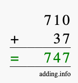 Calculate 710 + 37 using long addition