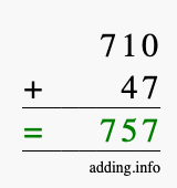 Calculate 710 + 47 using long addition