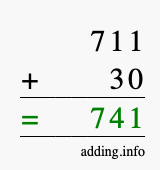 Calculate 711 + 30 using long addition