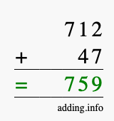 Calculate 712 + 47 using long addition