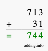 Calculate 713 + 31 using long addition