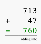 Calculate 713 + 47 using long addition