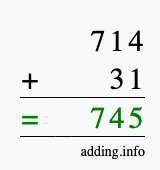 Calculate 714 + 31 using long addition