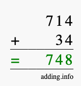 Calculate 714 + 34 using long addition
