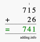 Calculate 715 + 26 using long addition
