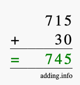 Calculate 715 + 30 using long addition