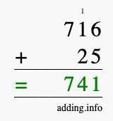 Calculate 716 + 25 using long addition