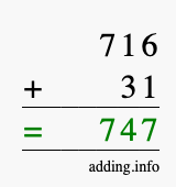 Calculate 716 + 31 using long addition