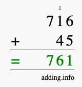 Calculate 716 + 45 using long addition