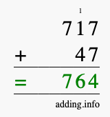 Calculate 717 + 47 using long addition