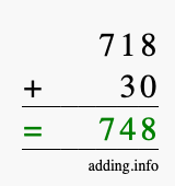 Calculate 718 + 30 using long addition