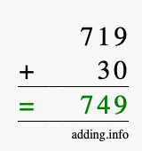 Calculate 719 + 30 using long addition