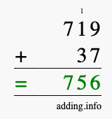 Calculate 719 + 37 using long addition