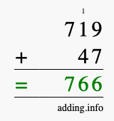 Calculate 719 + 47 using long addition