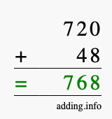 Calculate 720 + 48 using long addition