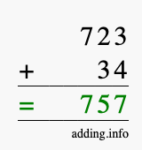 Calculate 723 + 34 using long addition