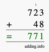 Calculate 723 + 48 using long addition