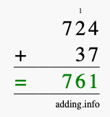 Calculate 724 + 37 using long addition
