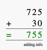 Calculate 725 + 30 using long addition