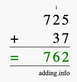 Calculate 725 + 37 using long addition