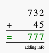 Calculate 732 + 45 using long addition