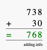 Calculate 738 + 30 using long addition