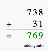 Calculate 738 + 31 using long addition