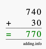Calculate 740 + 30 using long addition