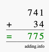 Calculate 741 + 34 using long addition