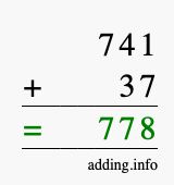 Calculate 741 + 37 using long addition