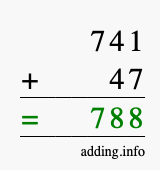 Calculate 741 + 47 using long addition