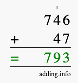 Calculate 746 + 47 using long addition