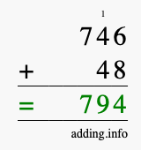 Calculate 746 + 48 using long addition