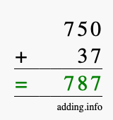 Calculate 750 + 37 using long addition