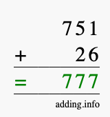 Calculate 751 + 26 using long addition
