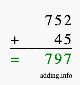 Calculate 752 + 45 using long addition