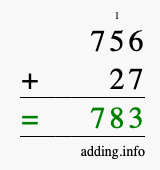 Calculate 756 + 27 using long addition