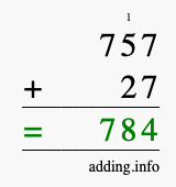 Calculate 757 + 27 using long addition