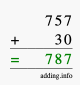Calculate 757 + 30 using long addition