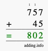 Calculate 757 + 45 using long addition