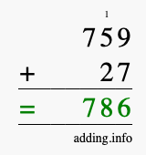Calculate 759 + 27 using long addition