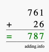 Calculate 761 + 26 using long addition
