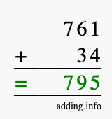 Calculate 761 + 34 using long addition