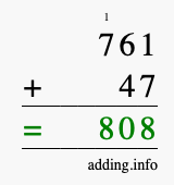 Calculate 761 + 47 using long addition
