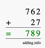 Calculate 762 + 27 using long addition
